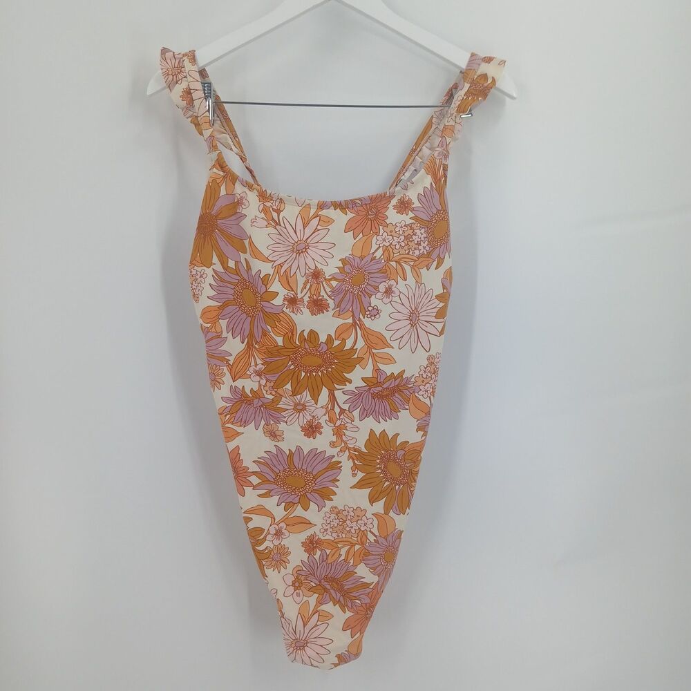 Kona Sol Floral Printed One Piece Swimsuit Size XL Pink Orange Floral